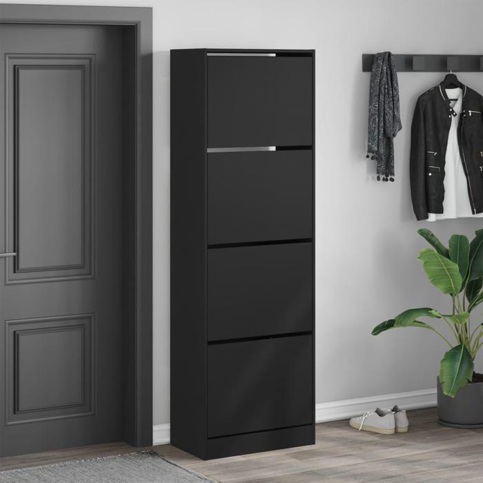 VidaXL Shoe Cabinet 4 Drop-Down Drawers Black 60x34x187.5 Cm 3214372