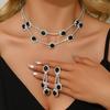 Geometric Double Layer Collar Necklace With Water Diamond Pendant For Women