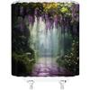 Misty Forest Shower Curtain Purple Floral Foggy Jungle Fantasy Spring Garden Green Plants Nature Landscape Bathroom Decor Curtains Polyester with