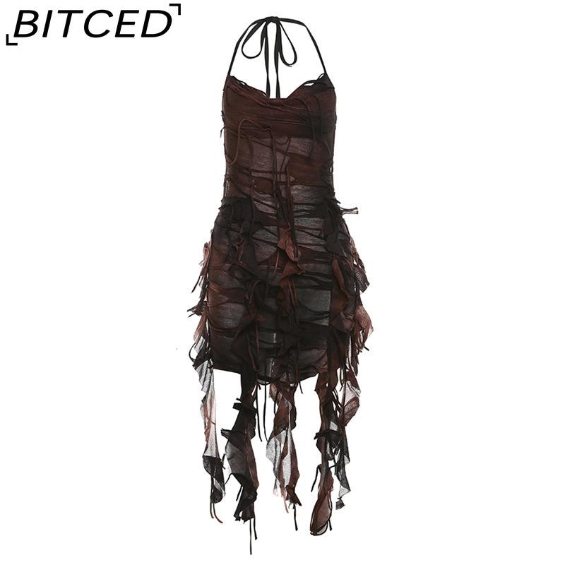 BITCED Summer Women's Solid-Color Slim-Fit High-Waisted Fashion Strapless Sexy Backless Dress