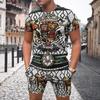 Summer Men's T-Shirt Set Gold Pattern 3D Print T-shirt Shorts 2-piece Set Elegant Casual Clothes Street Baroque T-shirt top