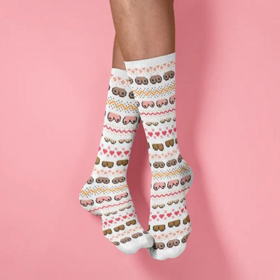 Skarpetki Walentynkowe Z Zabawnymi Wzorami Piersi Skarpetki Męskie Damskie Elastyczne Zabawne Skarpetki do Połowy Łydki Walentynkowy Prezent Rocznicowy dla Niego Niej