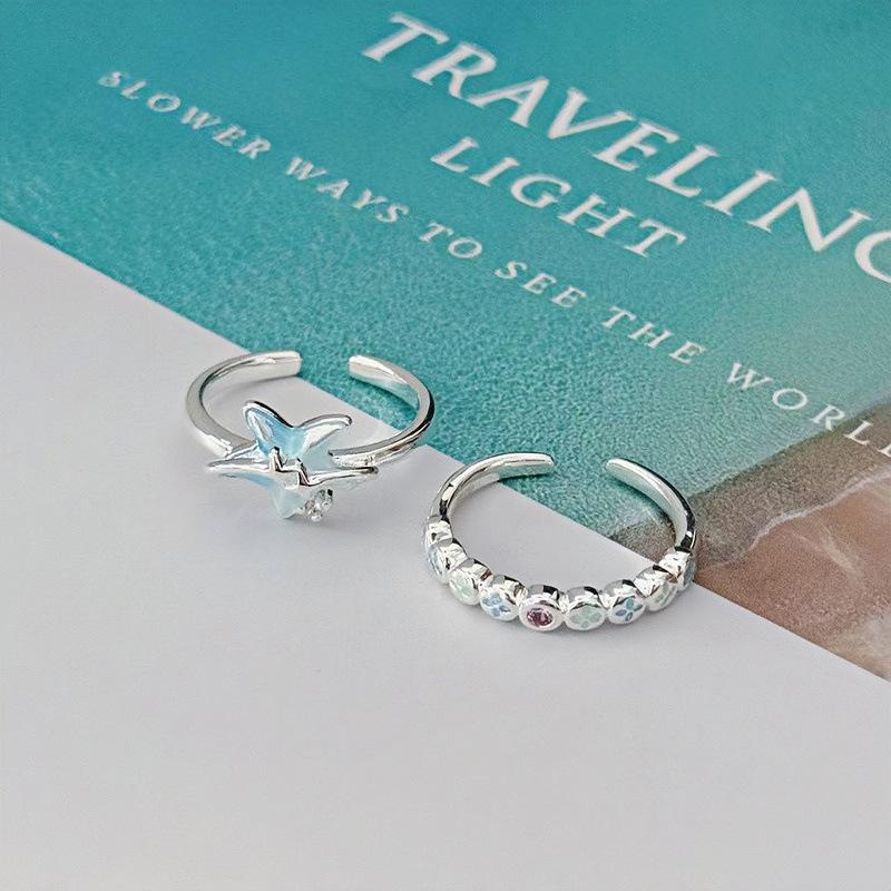 Color Enamel Star Flower Bead Open Ring Women'S Niche Design Index Finger Ring Unique Stacking Ring