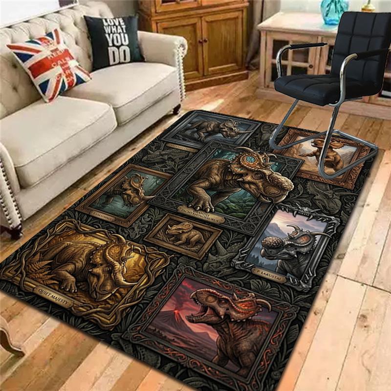 Prehistoric Dinosaur Collage Pattern Rug Floor Mat for Living Room or Bedroom Soft and Comfortable Carpet a Gift for Birthday and Holiday.
