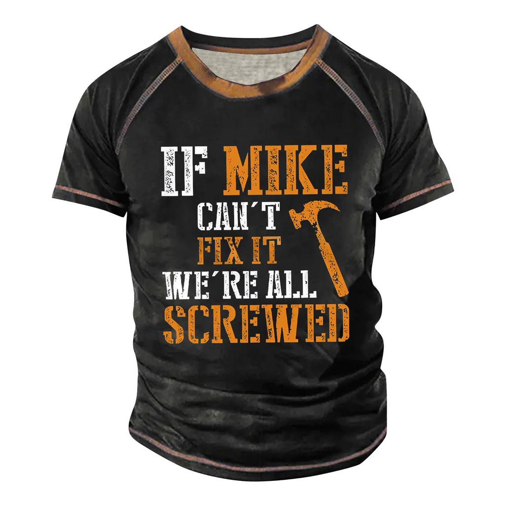 Men's Raglan T-shirt Retro Short Sleeve Round Neck Letter Printing Tops