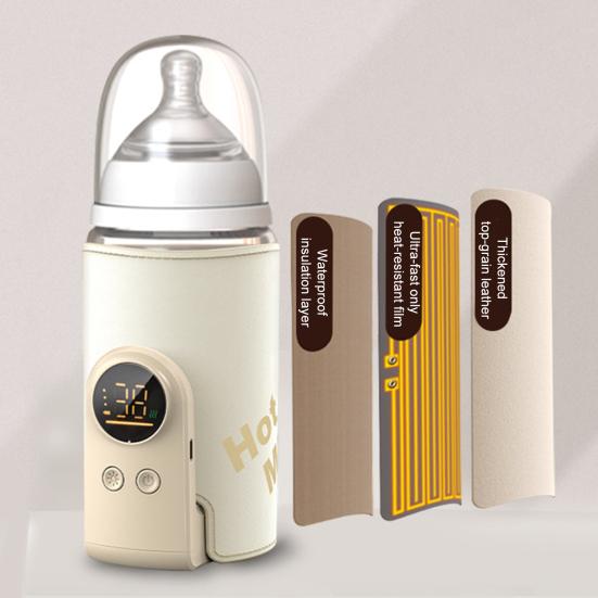 Milk Warmer Portable Baby Bottle Warmer with One-Button Control USB Rechargeable Wireless Milk Heater No Water Needed Intelligent Temperature Control