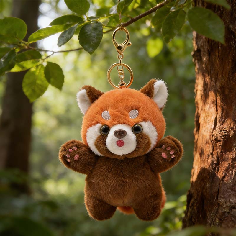 Kawaii Red Panda Plush Pendant Keychain - Cute Stuffed Doll Backpack Decor Perfect Gift for Kids