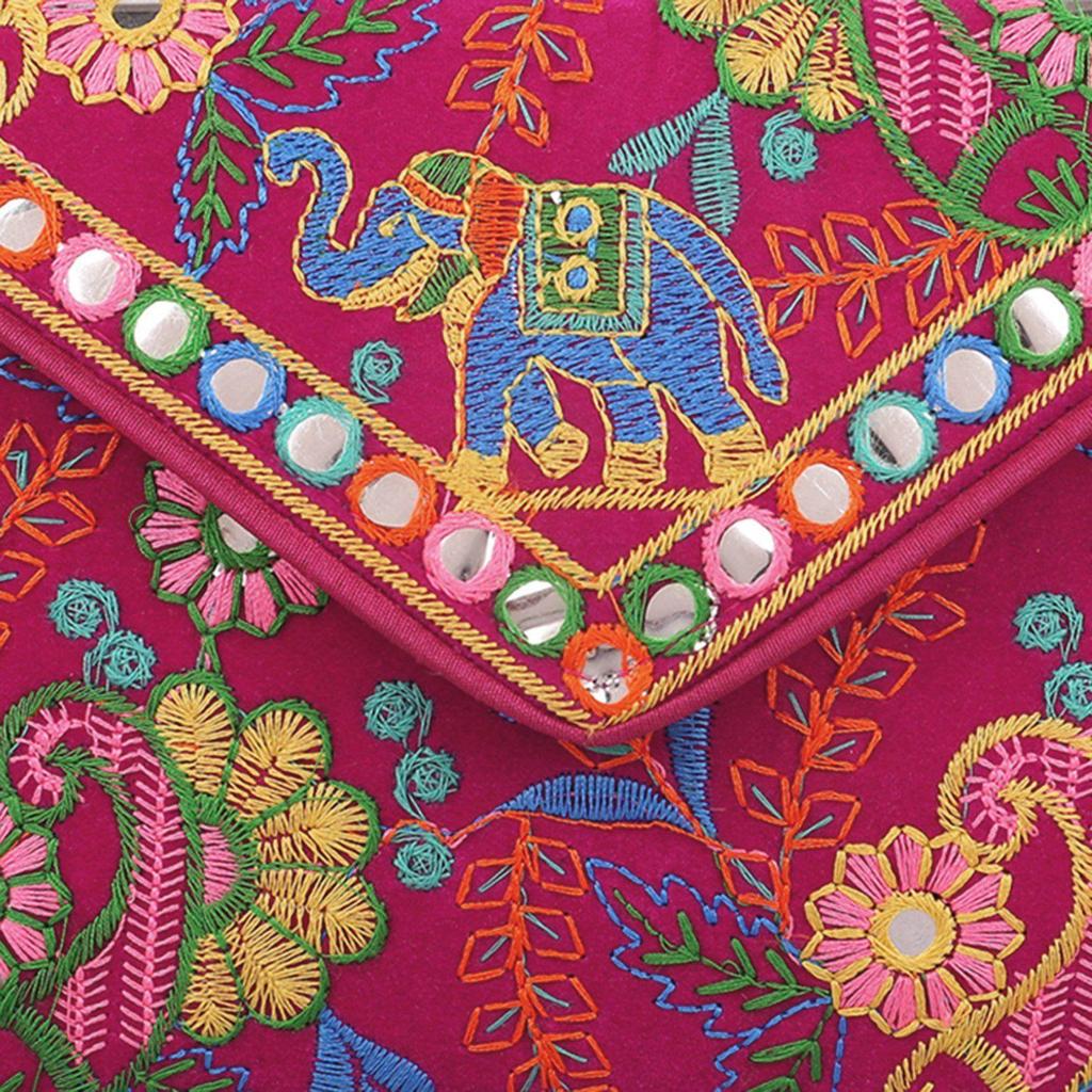 Clutch Bags for Women Handmade Embroidery Mirror Work Stylish Sling Bags for Women Cross Body Bags for Ladies and Girls - 22X16 Cm
