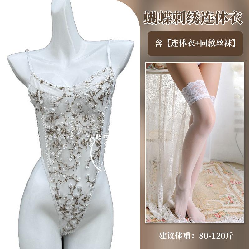 One-piece Erotic Underwear Hot-selling Lace Embroidery Hollow Transparent Sexy Suspender Mesh Temptation