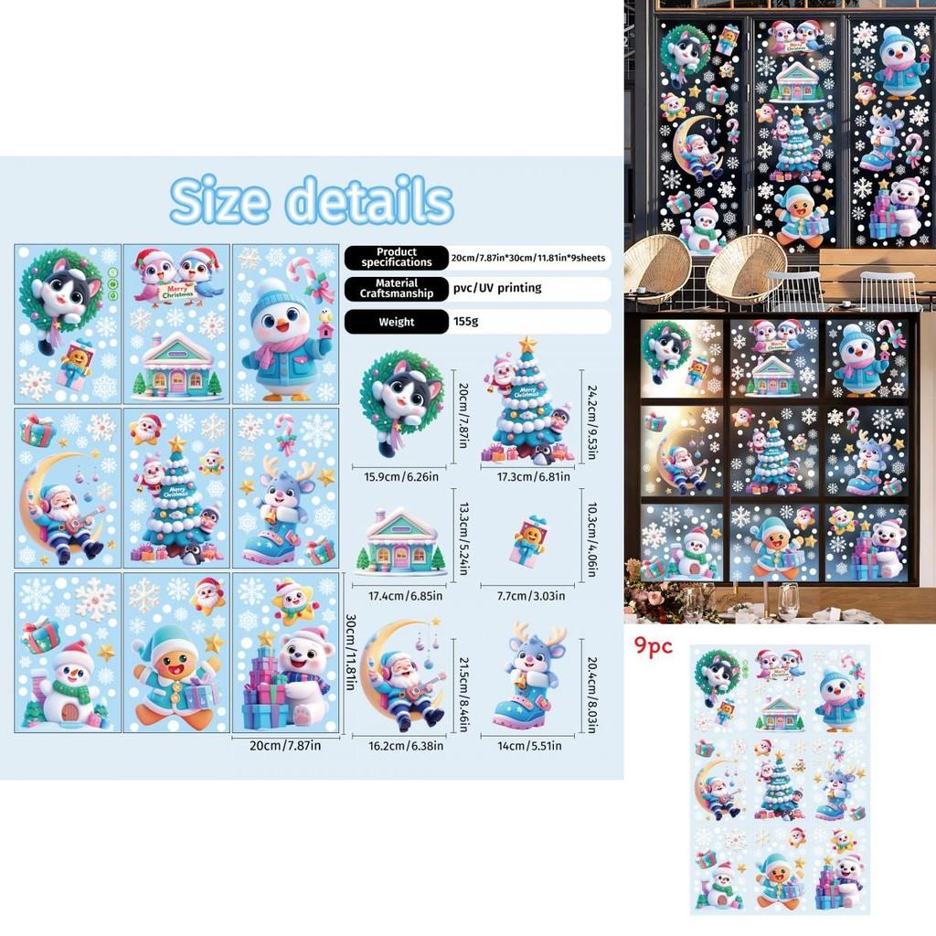 Christmas Snowflake Snowman Window Clings With Static Electricity For Holiday Decor