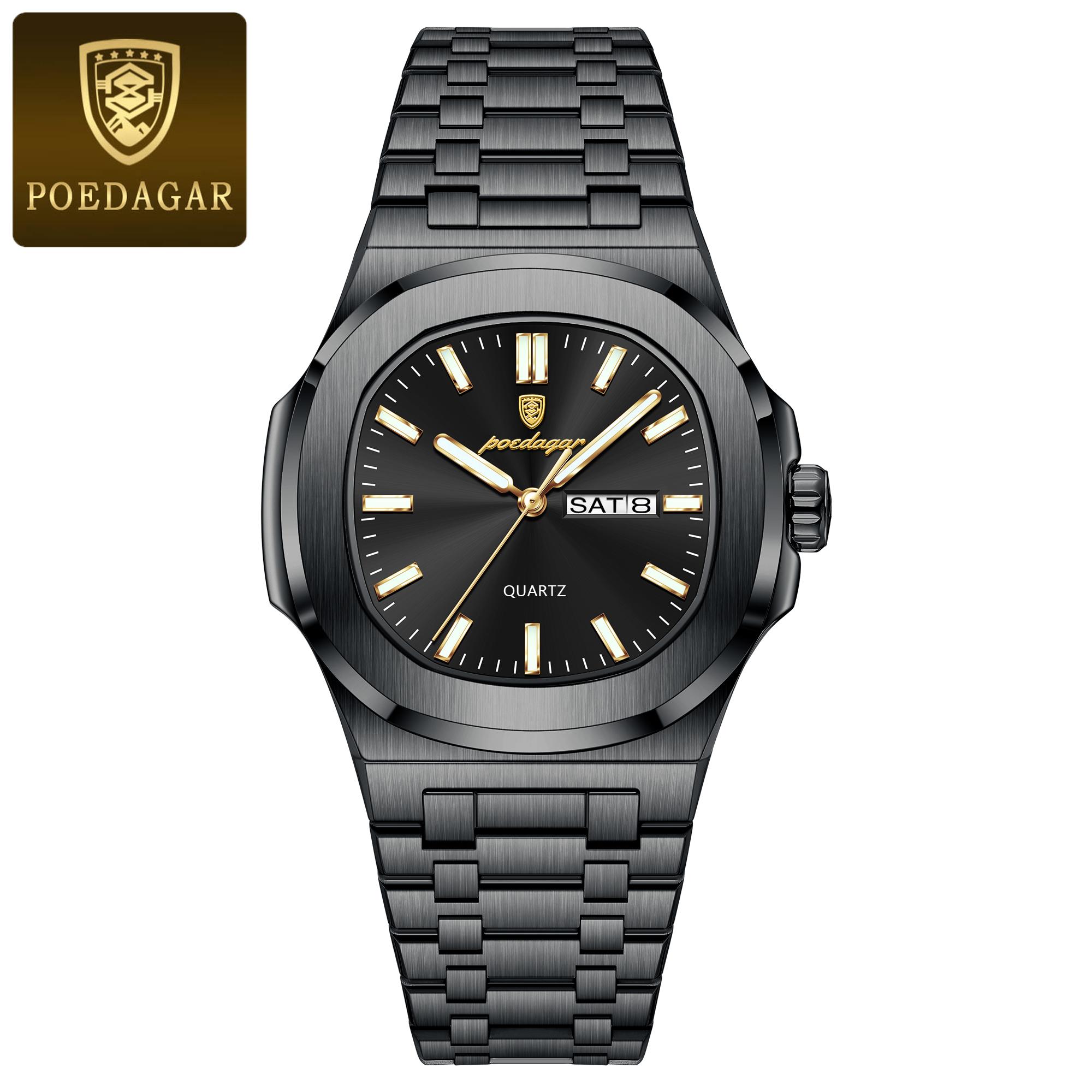 

POEDAGAR Luxury Military Man Watch Square Waterproof Luminous Date Week Men Watch Stainless Steel Quartz Men s Watches Reloj+box