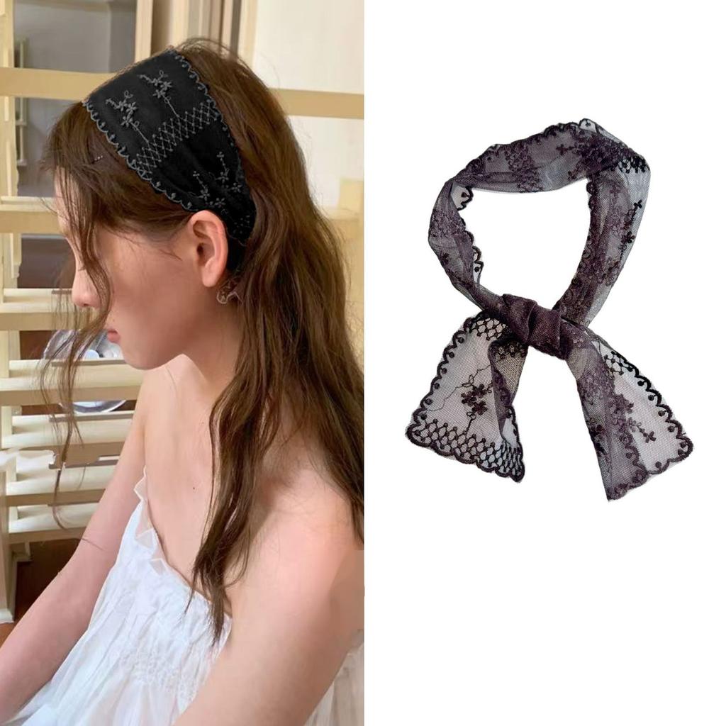 Stylish Floral Embroidered Headscarf Lightweight Cotton Blend Multipurpose Summer Headbands Women Accessory