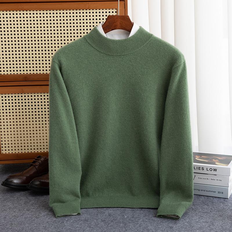 Men's Pullover Half-high Collar Sweater Autumn Winter Warm Solid Color Knit Sweater Business Casual Top