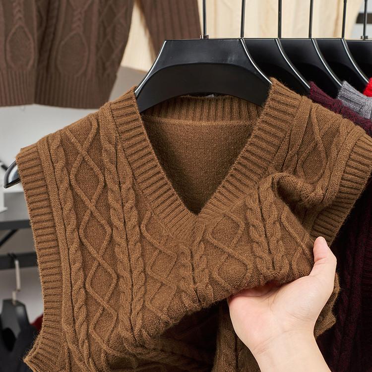 Men's Winter Knit Vest, V-Neck Sleeveless Sweater, Warm Fleece Lined, Casual Layering, 6 Colors