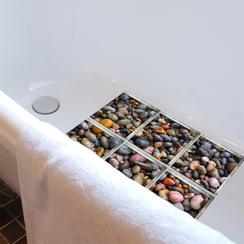 6 Stück Kopfsteinpflaster-Badewannenaufkleber, rutschfest, wasserdicht, 3D-Effekt, selbstklebender Badezimmeraufkleber, PVC, abnehmbares dekoratives Wandbild