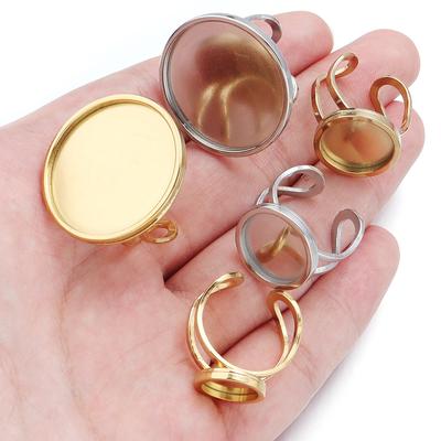 2pcs/Lot Inner Size 10 14 18 20 25mm Stainless Steel Ring Base Adjustable Ring Settings Blank Base Fit Round Glass Cabochons