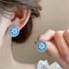 Minimalist Silver Needle Earrings Flower C Shaped Earrings Fashion Blue Oil Stud Earrings  Party