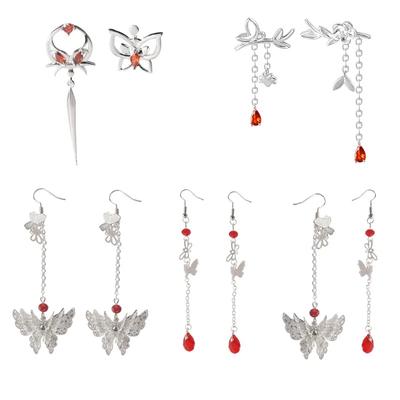 Anime Tian Guan Ci Fu Hua Cheng Xie Lian Cosplay Yüzük Küpe Damızlık Kelebek Kolye Asimetrik Püskül Küpe Aksesuarları