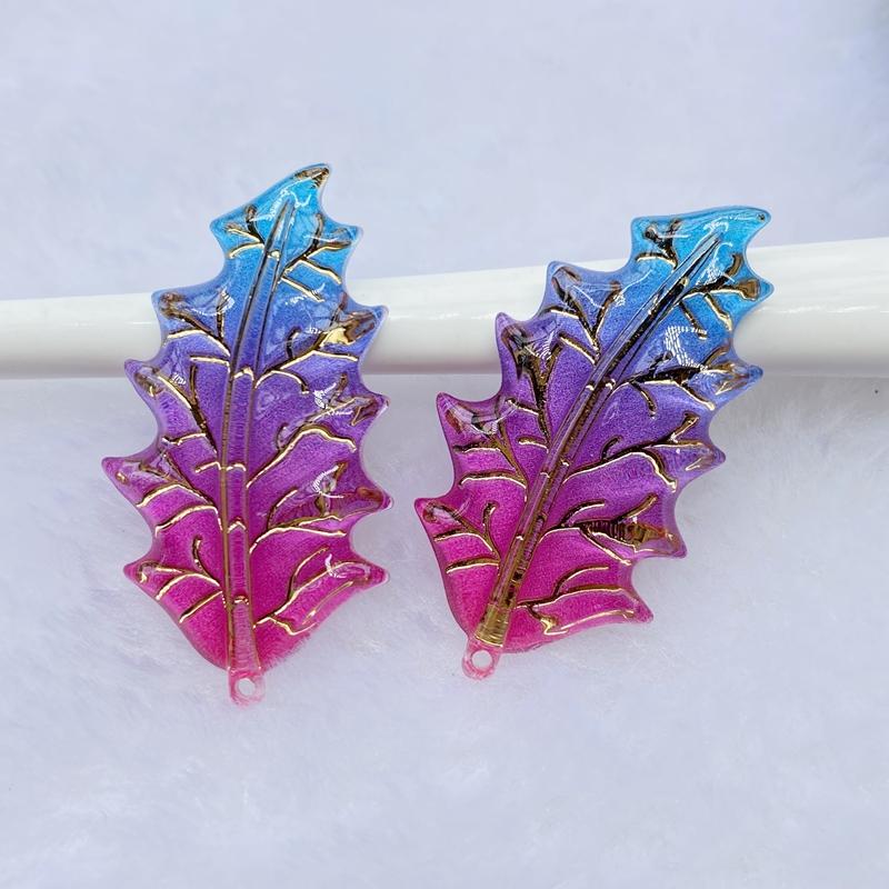 18pcs 21*39mm resin acrylic 1holes Christmas leaf decorative handicraft wedding festival jewelry Rhinestone  Embellishment