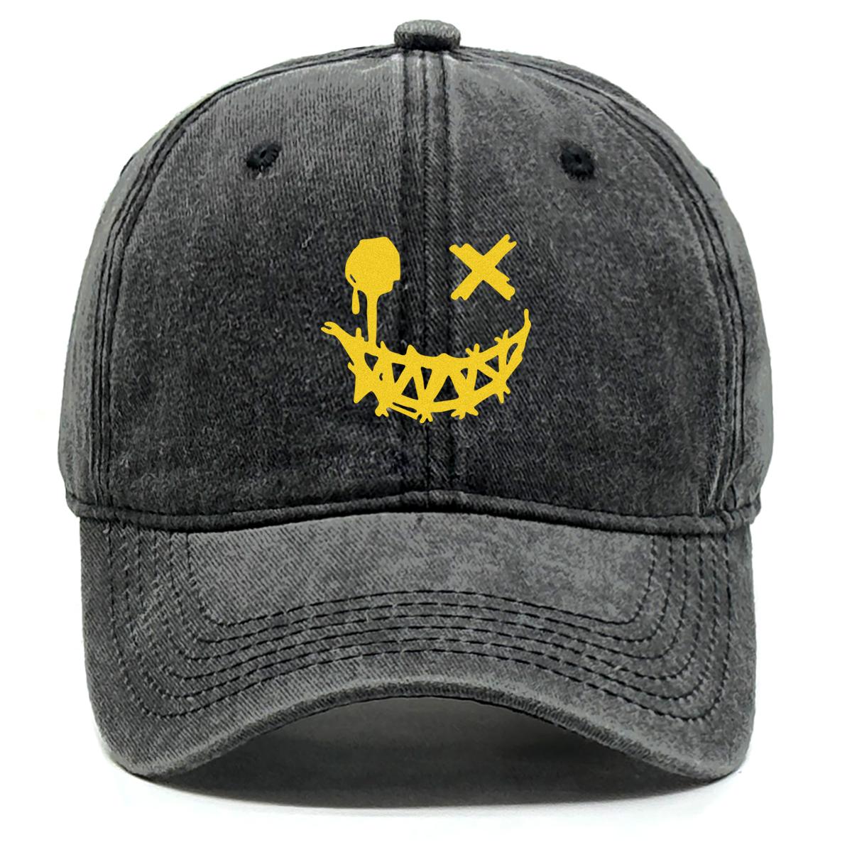 

Золотая бейсболка-снэпбэк с принтом улыбающегося лица «Бычий глаз», папина шляпа, унисекс, головной убор для отдыха, регулируемая хлопковая солнцезащитная шляпа as the picture чёрный