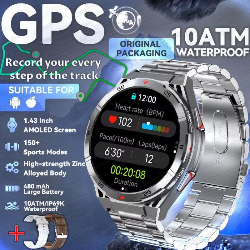 2025 New Dual-Band Satellite GPS Smart Watch Men 1.43'' AMOLED Screen Compass Heart Rate BT Call IP69 Waterproof Swimming Watch