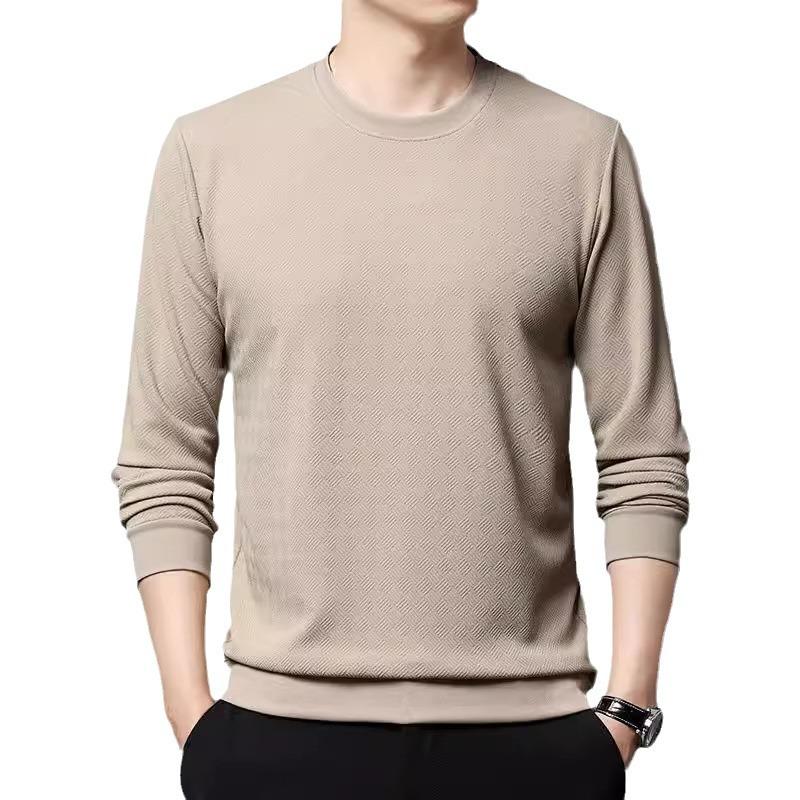 Trendy Korean Style Sweatshirt for Men In Spring and Autumn Thin Round Neck Long-sleeved T-shirt Bottoming Solid Color Top