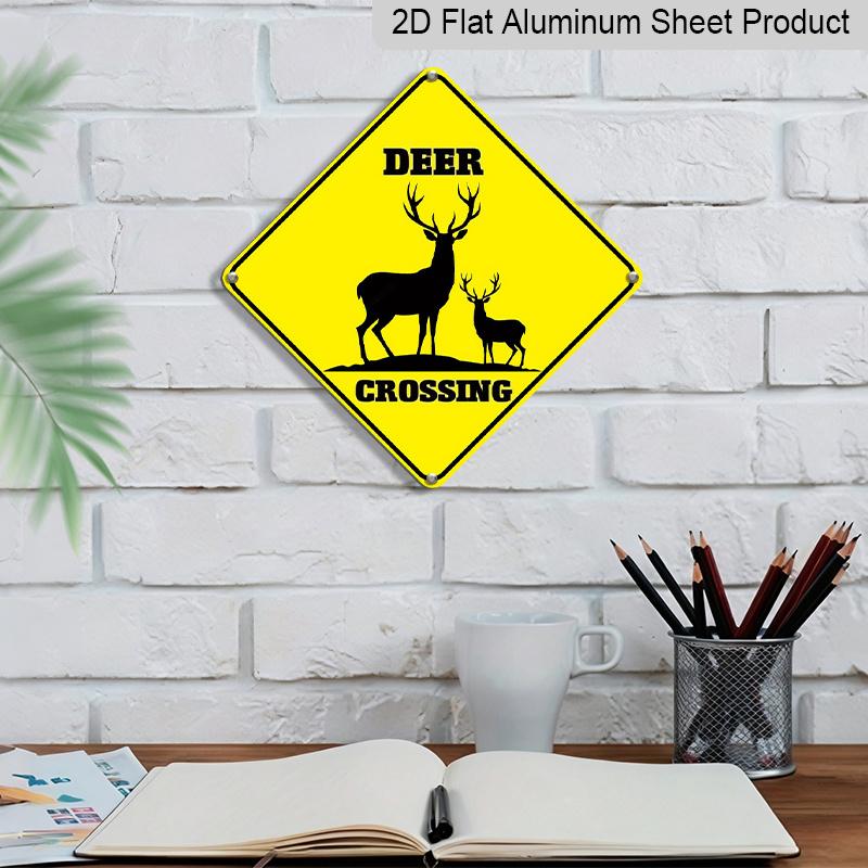 2D Flat 1pc, Funny Deer Crossing Sign - Metal Wall-Mountable Deer Warning Sign, Decor - Novelty Decoration with Deer Crossing Sign for Home & Use