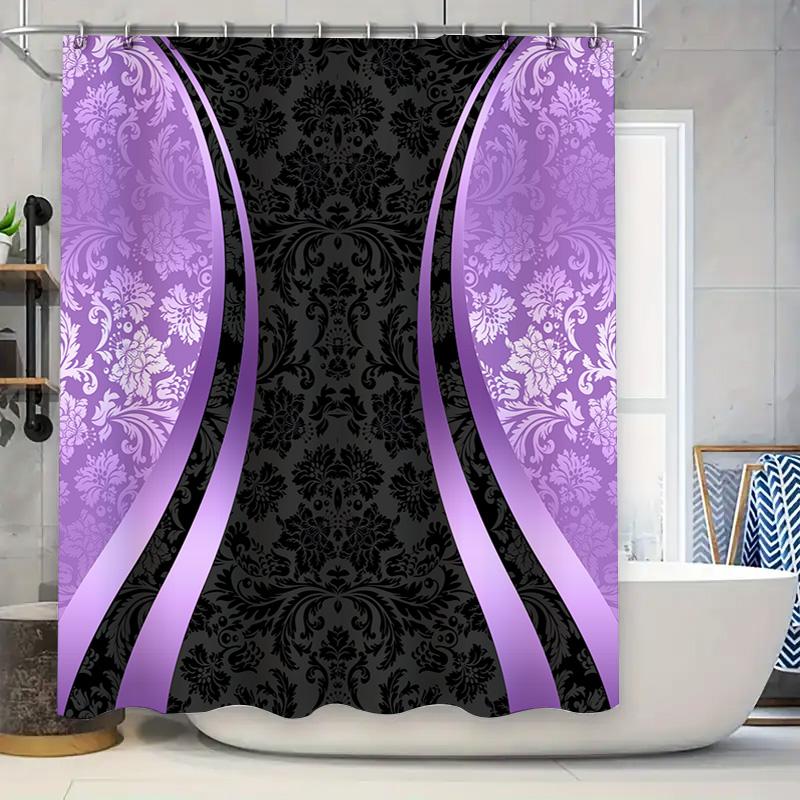 

Роскошная душевая штора с дамасским принтом, черная, фиолетовая, декоративный набор подкладки для ванной комнаты, 72x84 дюйма (модель: CT-310) 90x180cm