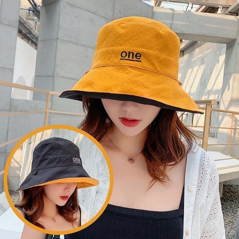 Letter Embroidery Bucket Hat Double-Sided Panama Hat Fashion Sun Hat