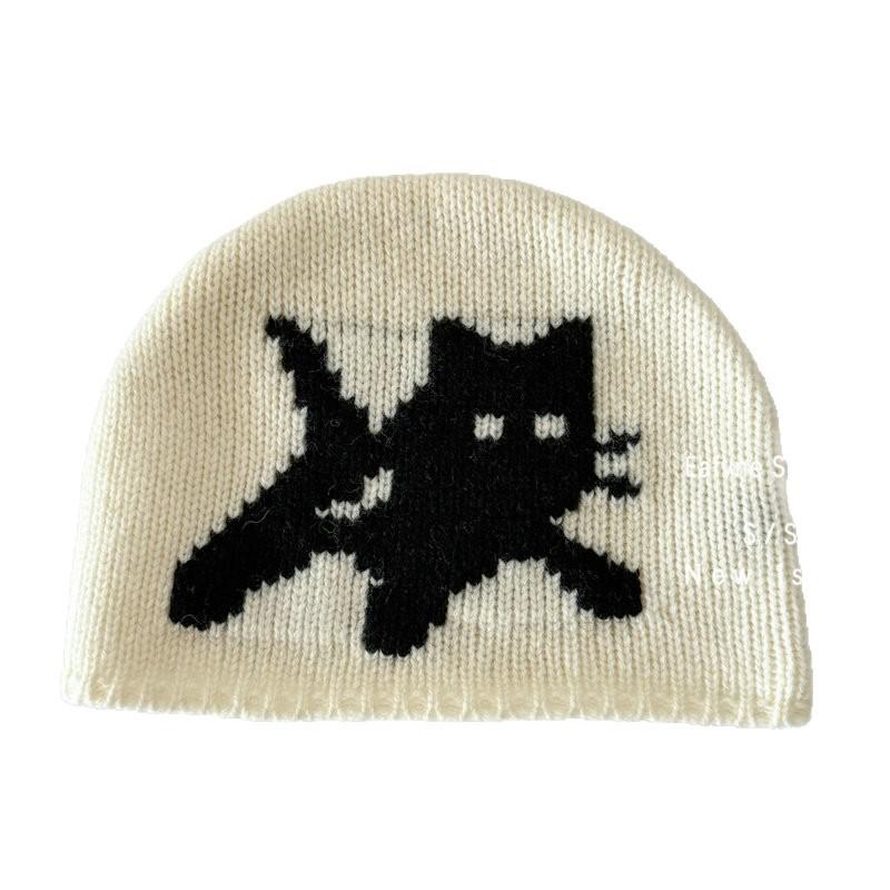 New Pure Wool Kitten Knitted Hat Women's Autumn and Winter Warm Fashion Versatile Casual Face Small Pullover Hat