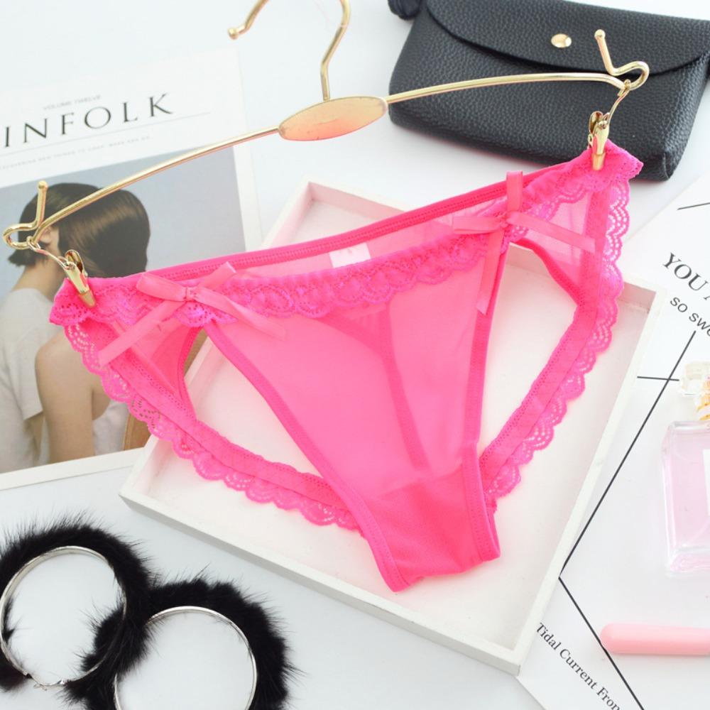 Low Waist Sheer Lace Mesh Thong Transparent Romantic T Panties Mesh Bow Briefs Women Home