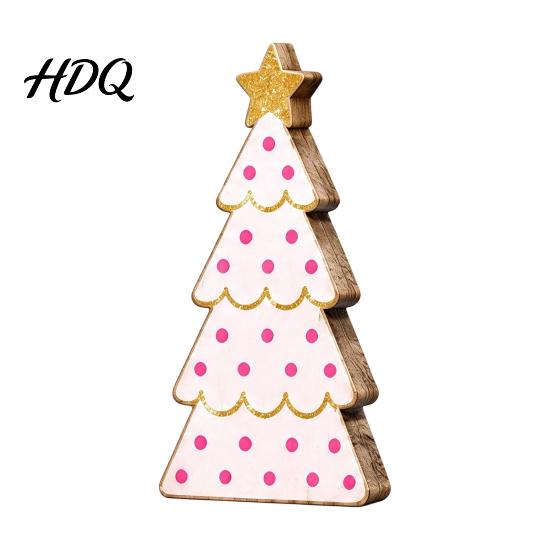 Holiday Party Centerpieces Pink Christmas Tree Wooden Figurine Snowflake Polka Dot Tabletop Decor Romantic Decorations Festive Home Ornament