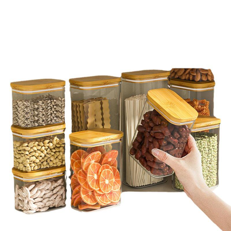 Transparent Plastic Food Jar with Bamboo Lid for Kitchen Storage