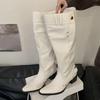 Fashion Liyke Autumn Winter New Style Button Strap Knee High Boots Woman Vintage Pointed Toe Low Thick Heels Shoes Female Long Booties