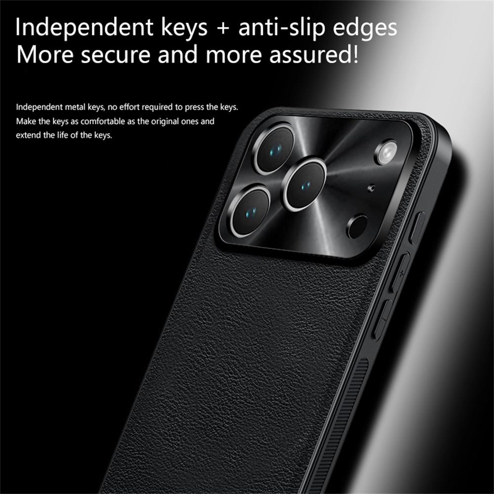 For iPhone 17 Pro Case PU + TPU + PC Phone Back Cover with Metal Lens Frame