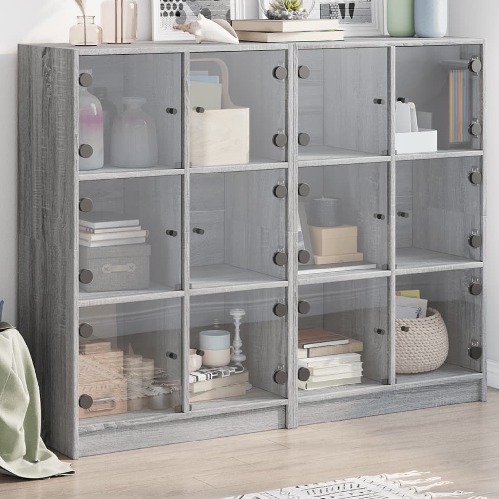 Bookshelf with Doors Grey Sonoma 136 X 37 X 109 Cm Engineered Wood