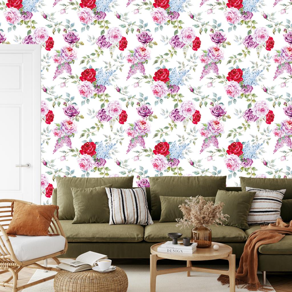 Colorful Roses and Vintage Watercolor Wallpaper 50x1000