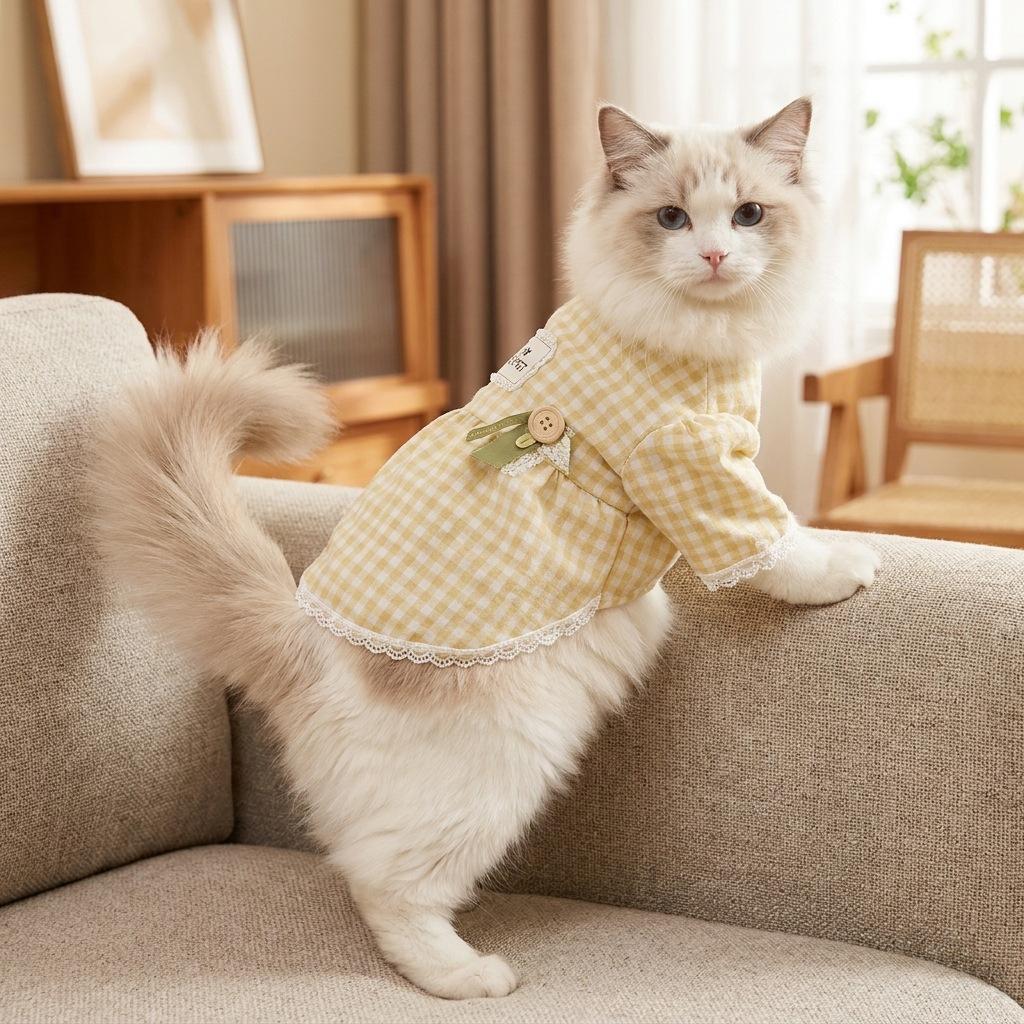 Autumn and winter home bottoming shirt two feet medium and small dog lace dog clothes cat clothes skirt tractable
