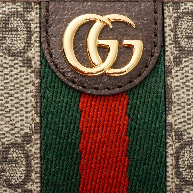 Gucci Ophidia Presbyopia Logo Pruhovaný Web Plátno Záplata Kožený Držák na Karty Držák na Karty Unisex Párový Styl Ebenové Dřevo/Hnědá