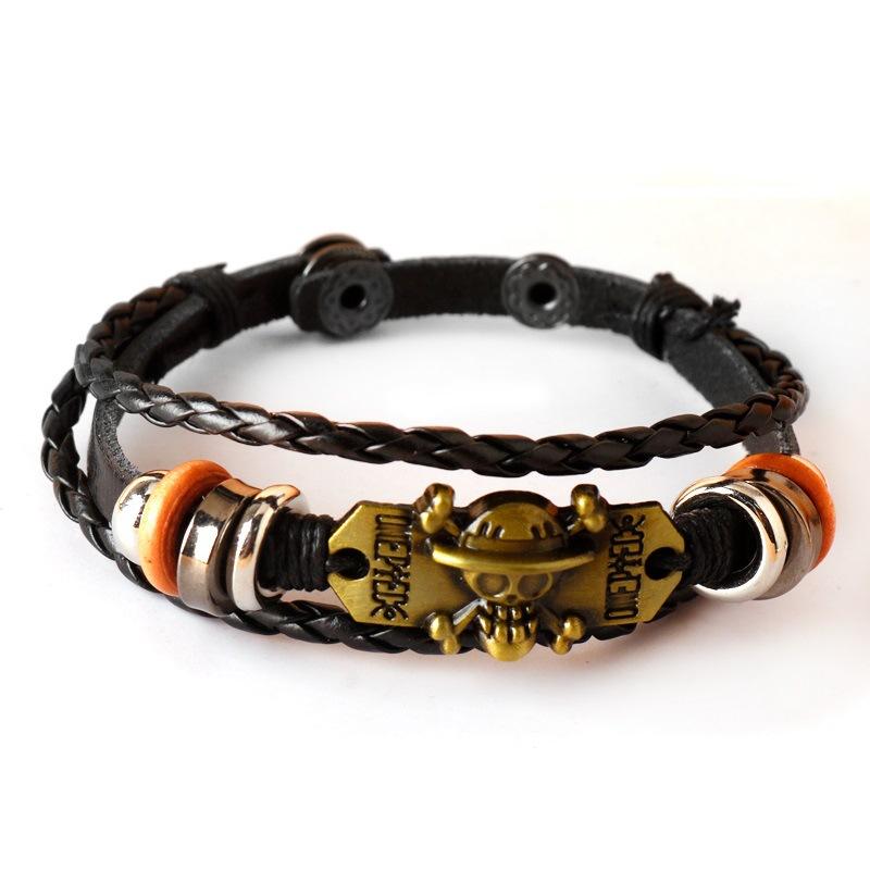 Retro Braided Leather Skull Bracelet Anime Pirate Men Wristband Accessory