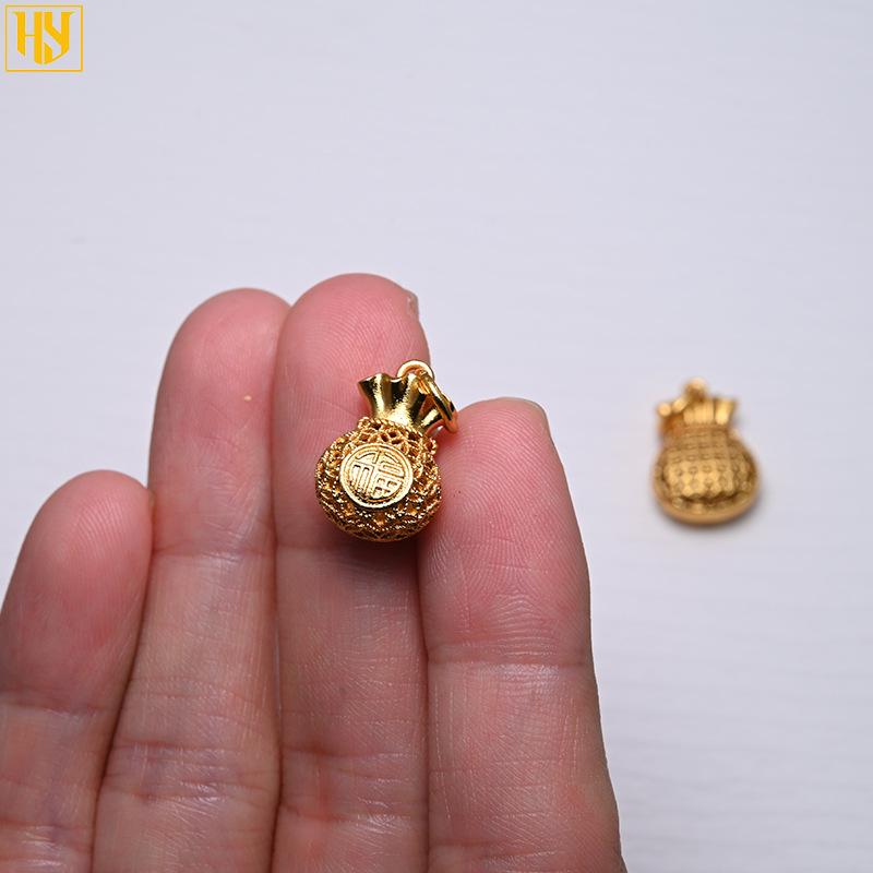 24k Gold-Plated Filigree Lucky Bag Charm Pendant for DIY Jewelry