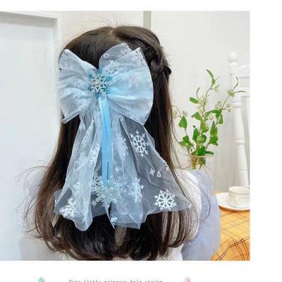 Kids Snowflake Ribbon Hairpins Fairy Princess Girl Mesh Gauze Bow Hair Clips Headwear for Kids Photography Props