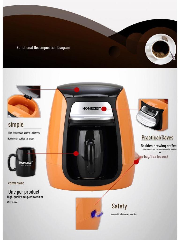 Portable German-American Single-Serve Automatic Coffee Maker for 1 Person, Model CM-313