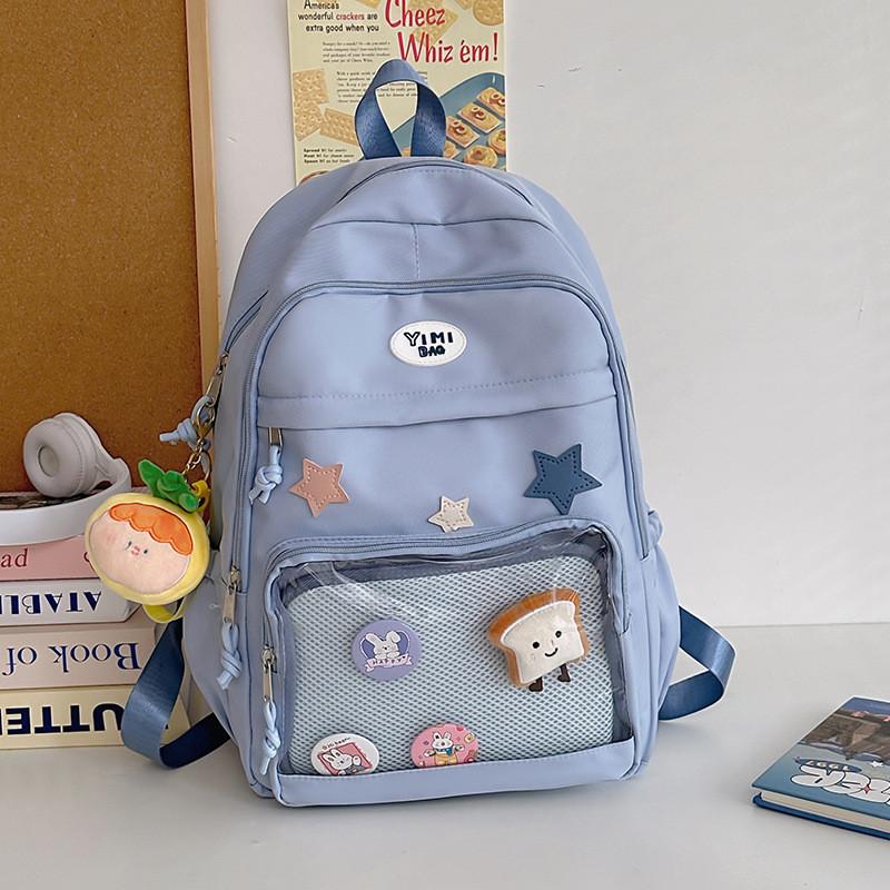 Stylish Japanese School Transparent Backpack With Adjustable Wide Straps And Water-resistant Nylon