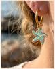 Ocean Starfish Turtle Fish Shell Charms Stainless Steel Hoop Earrings for Women Natural Stone Gravel Dangle Earrings Jewelry