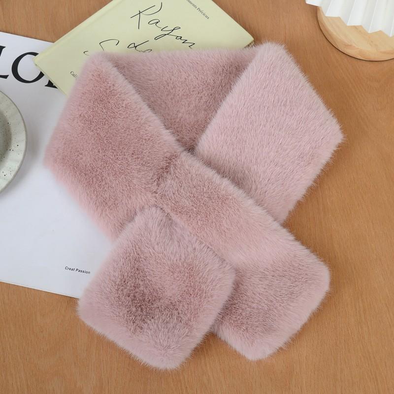Damen Schal aus Kunstmink-Fleece, Winter, Dick, Warm, Wickeltuch, Überkreuzt, Stylischer Nackenschutz, Unifarben