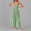 Novedad de Primavera Moda Casual para Mujer Color Sólido Smocked Bandeau Vestido de Capas Tipo Tarta para Transfronterizo Europeo Americano