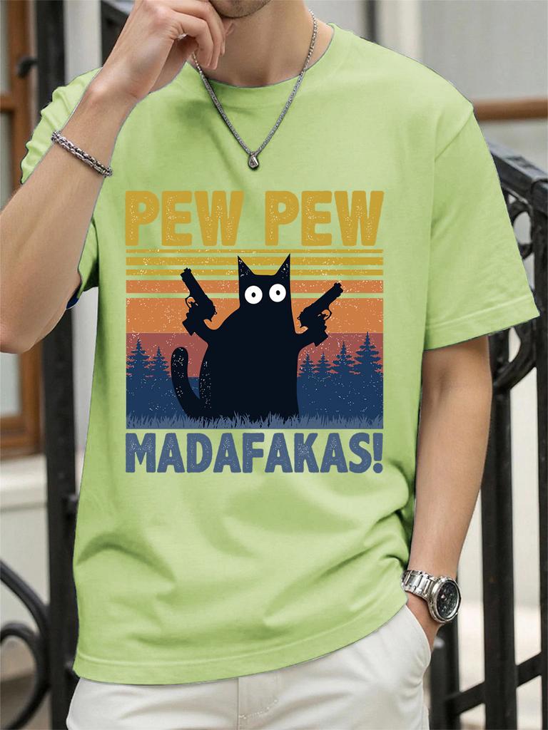 Pew Madafakas Cat Holding Handgun Prints TShirt Women Cotton Summer Tops Soft Loose ONeck Short Sleeve Tees Casual Clothes