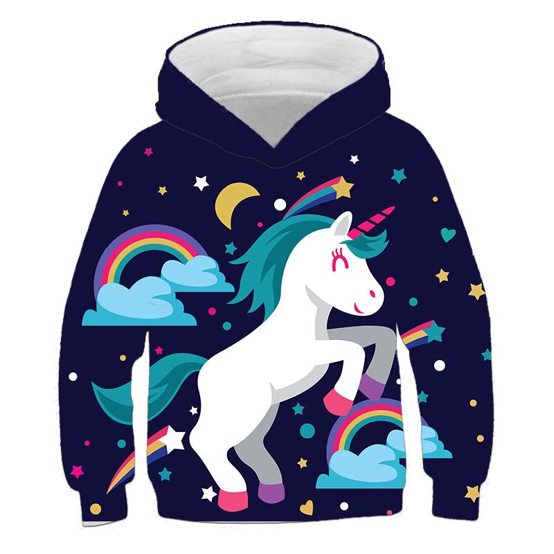 Autumn Child Cartoon Unicorn Hoodies Boys' Coat Girls 3D Print Casual Long Sleeve Children's Sweatshirt Kids' Loose Top