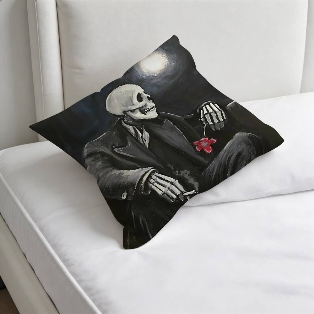 Funny Skull Art Square Pillow Cover Decorative Throw Pillow Case for Sofa Couch Bed Home Car Living Room Decoration